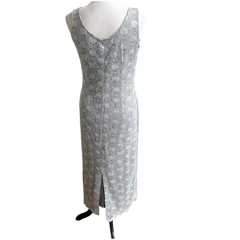 R&M Richards Vintage Sequin Maxi Dress Silver Size 8 Fairy Godmother Y2K 90’s